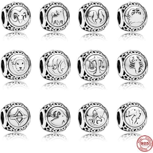 New European Twelve constellations Aries DIY fine beads Fit Original Pandora Charms Silver 925 Sterling Bracelet Jewelry D014