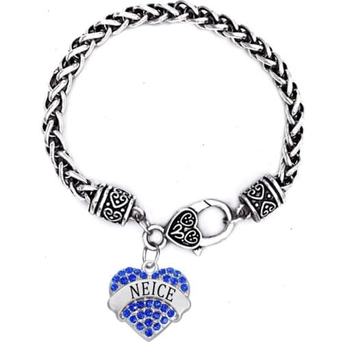 DOUBLE NOSE Drop Ship Family Member Jewelry Heart Crystal Charms Neice Bracelets