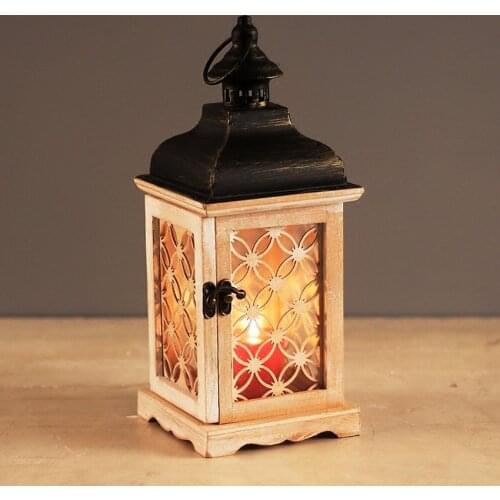 European American Retro Solid wood Hurricane lamp lantern Glass Hanging candle candlestick Party Christmas Home Wedding Decor