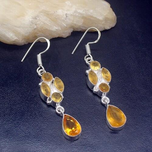 Gemstonefactory Big Promotion Single Unique 925 Silver Glowing Yellow Citrine Women Ladies Gifts Dangle Drop Earrings 20212052
