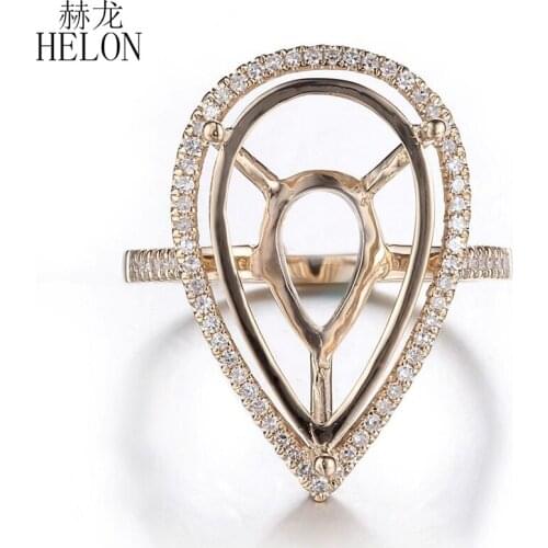 HELON 11x19.5mm - 13x21mm Pear Cut Solid 14K Yellow Gold 0.4ct Natural Diamonds Semi Mount Engagement Ring Women Fine Jewelry