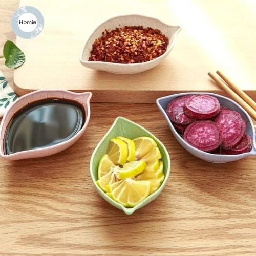 Homies 4Pcs/set Wheat Straw Soy Sauce Dish Multipurpose Leaf-Shape Small Seasoning Saucers Appetizer Plates for Vinegar/Salad