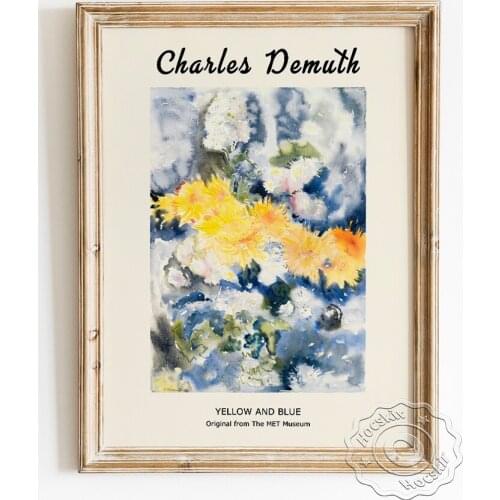 Charles Demuth Exhibition Museum Poster, Yellow And Blue Retro Wall Art Canvas Painting, Gallery Wall Picture Home Room Decor