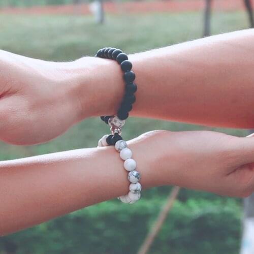 Classic 2pcs/pair Couple Bracelet For Lovers Natural Stone Beads Braslet Unisex Distance Matching Braclet Valentines Day Gift