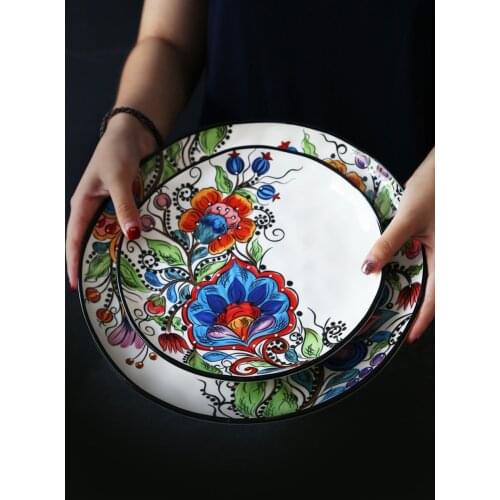 Dinner plates Creative tableware irregular Western dish steak plate hand-painted ceramic plate salad bowl water cup juice cup