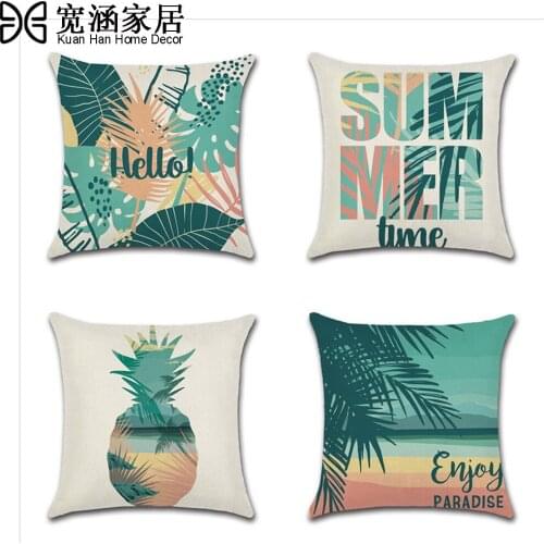 Summer Tropical Plant Flower Pillowcase Cushion Cover Linen Pineapple Dcorative Sofa Cushions Home Decor Pillow Cover 45*45