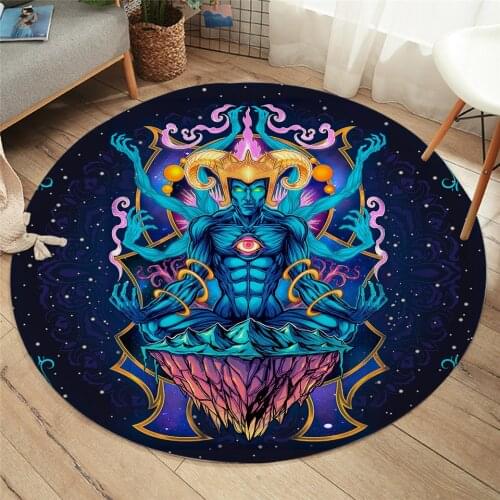 Fashion Meditating God Flyland by Ismot Esha Bedroom Carpets Psychedelic Area Rug for Living Room Blue Floor Mat Round Carpet