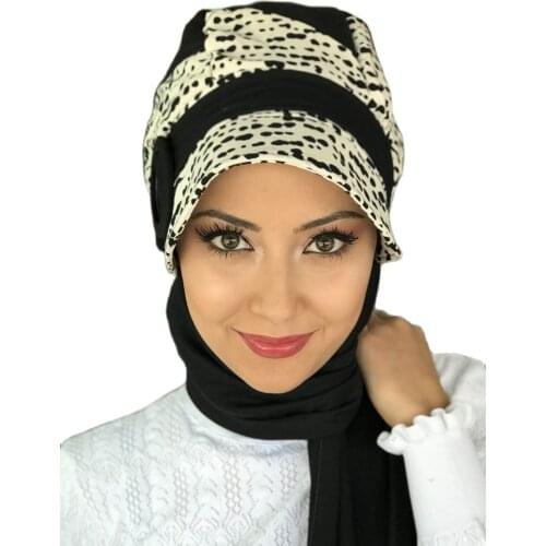 Islamic Fashion Muslim Women Hijab 2021 Trend Scarf Buckle Ready Sal Black White Polka Dot Horsehair Hat