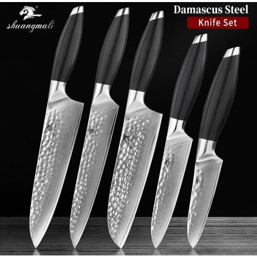 Multifunction Utility Kitchen Knife Set Damascus Steel Cooking Chef Knives Set Slicing Paring Santoku Knife With G10 Handle