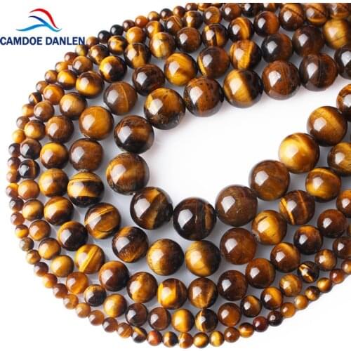 CAMDOE DANLEN Natural Gem Stone Yellow Tiger Eye Round Beads 6 8 10 12 14 16MM Fit Diy Charms Beads Jewelry Making Accessories