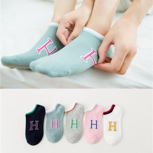 ZDL-107 cotton letter short invisible solid color ankle women socks new high quality 10pairs