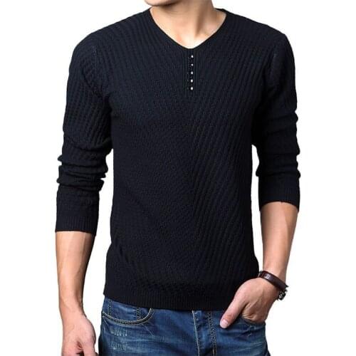 New Mens Thin Sweater Casual V-Neck Pullover Slim Fit Long Solid Color Knitted Cashmere Wool Pull Homme Breathable Male Sweaters