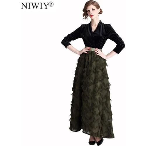 New Feather Fringed Velvet Winter Maxi Dress Womens Dresses New Arrival 2021 Large Pendulum Long Sleeves Party Dress K3538