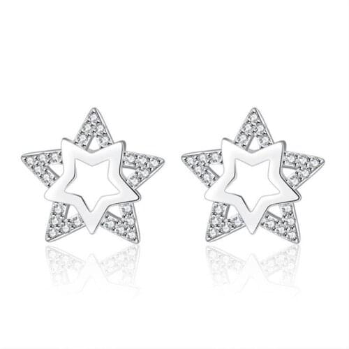 LUKENI New Arrival 925 Sterling Silver Earrings For Women Party Accessories Female Crystal Double Star Stud Earrings Girl Bijou