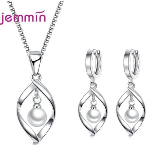 New Arrival Unique Design White Pearl Elegant Party 925 Sterling Silver Necklace Drop Earring Great Women Jewelry Sets