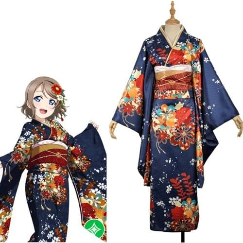 Anime LoveLive Watanabe You New Year Taisho Kimono cosplay costume plus size