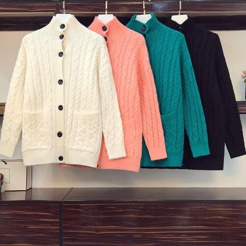 Solid Large Size Womens Knitted Jacket Explosive Twist Sweater Women Autumn Winter All-Match Loose Thick Cardigan Coat M499