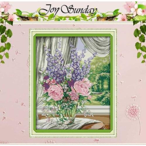 Window Vase (2) Counted Cross Stitch 11CT Printed 14CT Handmade Cross Stitch Set flowers Cross-stitch Kits Embroidery Needlework
