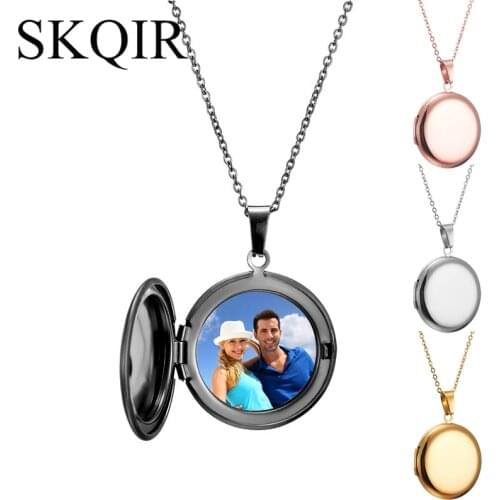 Personalized Photo Necklace Custom Name Photo Album Box Round Pendant for Men Mom Lover Jewelry Gift