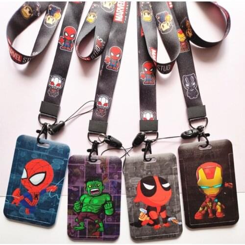 17 Style Anime Marvel Spiderman Ironman Pvc Card Cover Student Campus Card Mickey Mouse Hanging Bag Card Holder Lanyard Id Card