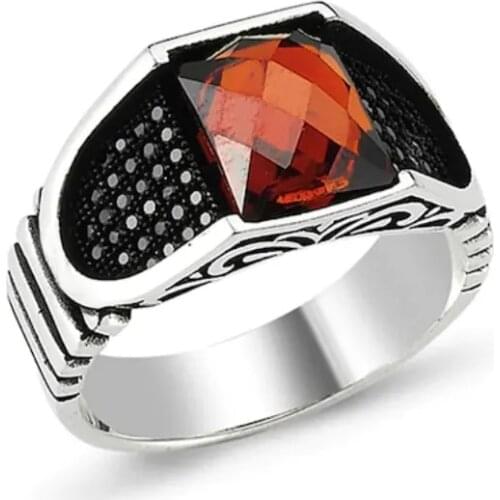 Micro Silver Garnet Cubic Zirconia Men Ring