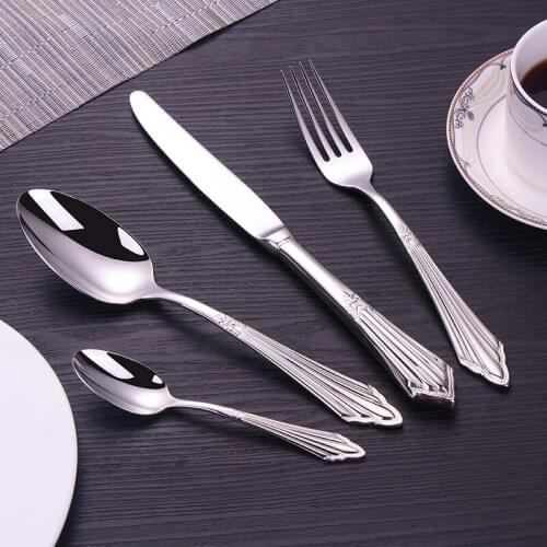 Silver Stainless Steel Cutlery Set European Tableware Knife Dinner Set Table Eco Friendly Spoon Geschirr Dinnerware Sets EK50DS