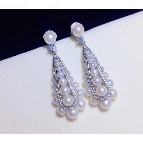 100% real natural fresh water pearl drop earring from small to big 2-6MM 925 sterling silver with cubic zircon fine jewelry