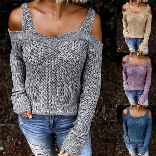 Long Sleeve Halter Sweaters Hollow Out Shoulder Pullovers Sweater fall 2020 WomemAutumn Fashion Female Chic Knitted Tops