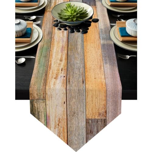 Vintage Wood Texture Table Runner Country Wedding Decor Cake Tablecloth Placemat Dinning Table Decoration Table Runners
