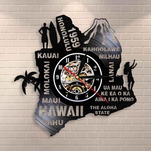 Palm Tree Surfing Hawaii Vintage Vinyl Record Wall Clock The Aloha State Hawaii Home State Wall ClockHonolululu USA Travel Gift