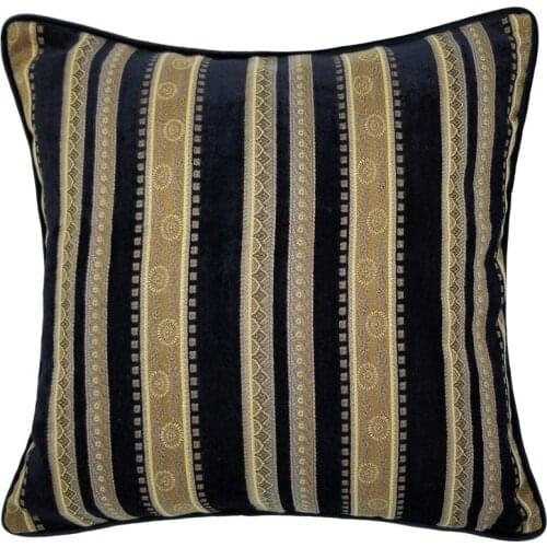 Vintage Classic Soft Heavy Chenille Velvet Black Stripe Pipping Square Pillow Case Sofa Cushion Cover 45 x 45 cm Sell by piece
