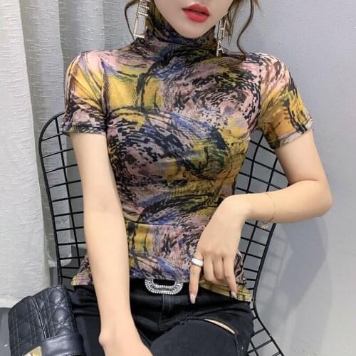 2021 Short Sleeve Tee Shirt Femme New T shirt Women Clothes Turtleneck Print Female T-Shirt Summer Tops Casual