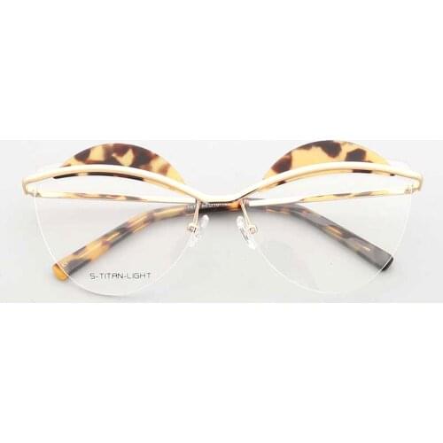 Women Half Rim Tortoise Shell Eyeglass Frames for Women Cat eye Vintage Metal Fashion Glasses Frames Stainless Steel Eyeglasses