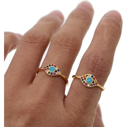 Elegant rainbow cz Evil Eye Cubic Zirconia Ring Female Girl Jewelry Gold Zircon Ring fashion Jewelry