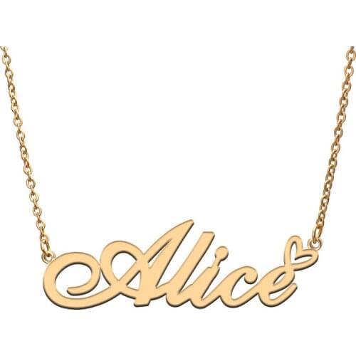 Love Heart Alice Name Necklace for Women Stainless Steel Gold & Silver Nameplate Pendant Femme Mother Child Girls Gift