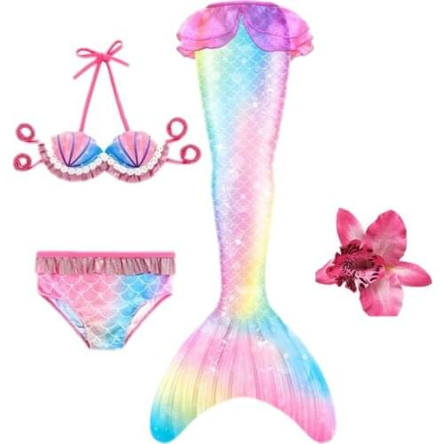 Girls Swimmable Mermaid Tail Princess Dress with Monofin Kids Holiday Mermaid Costume Cosplay Swimsuit Birthday