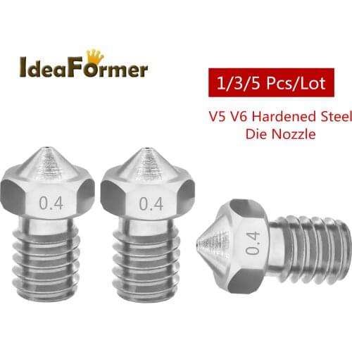 1/3/5Pcs V5 V6 Hardened Steel Die Nozzle 0.4mm M6 Threaded For 1.75mm filament Prusa 3D Printer V5 V6 Titan Aero Hot End Parts