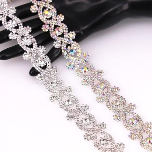 1 Yard Handmade Silver Crystal Rhinestone Wedding Belt With Cup Chain Trimming Applique