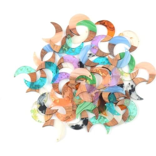 10PC Moon Design Earrings Accessories Natural Wood & Resin Splicing Hand Made DIY Making Charms Jewelry Findings & Components