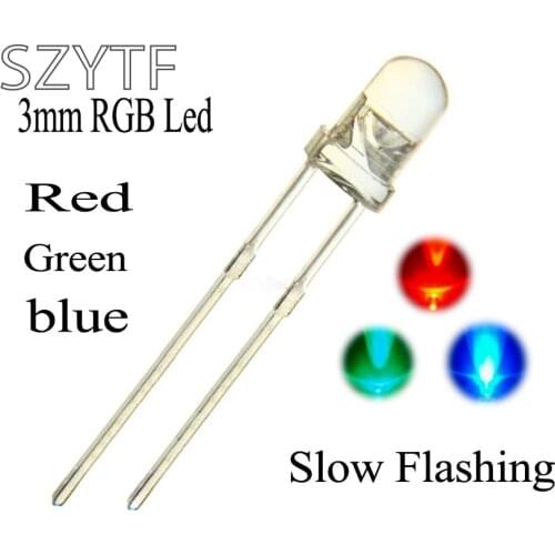 100pcs 3mm RGB Fast Flashing Led Tricolor Round Water Clear LED Light Emitting Diode Multicolor Flicker