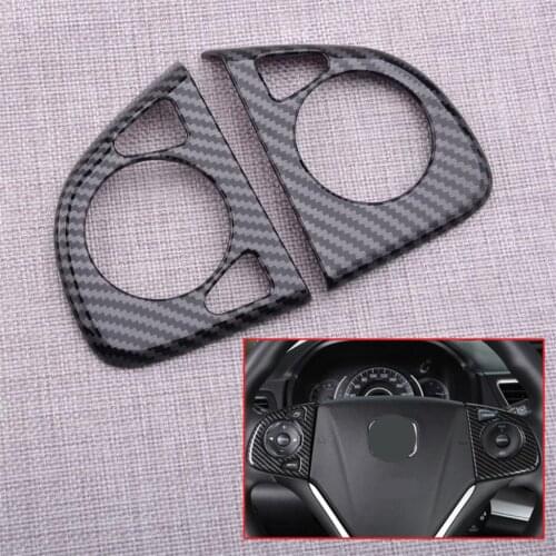 2pcs Black Carbon Fiber Style Steering Wheel Button Cover Trim Fit For Honda CRV CR-V 2016 2015 2014 2013 2012