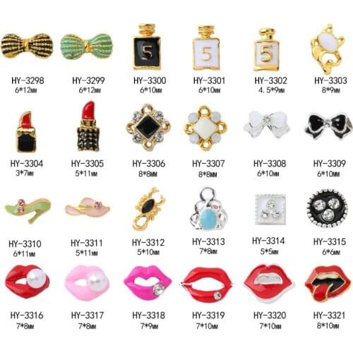 20PCS Dripping oil nail decorations alloy 5 perfume nail sticker, bow tie drill, red lips, pearl Nail Drill