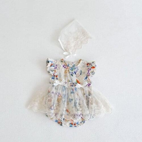 MILANCEL 2021 Summer New Baby Clothes Lace Bodysuit Newborn Floral Outfits Toddler Clothing Baby Girls Clothes With Hat