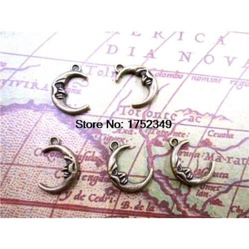 30pcs-Moon charms, Antique Bronze moon Pendants / charms 18x12mm