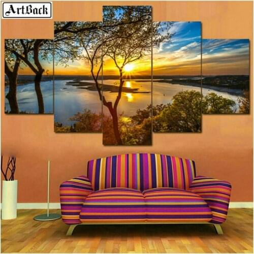 5 spell diamond painting tree sunset landscape full square 3d diamond mosaic cross stitch decoration