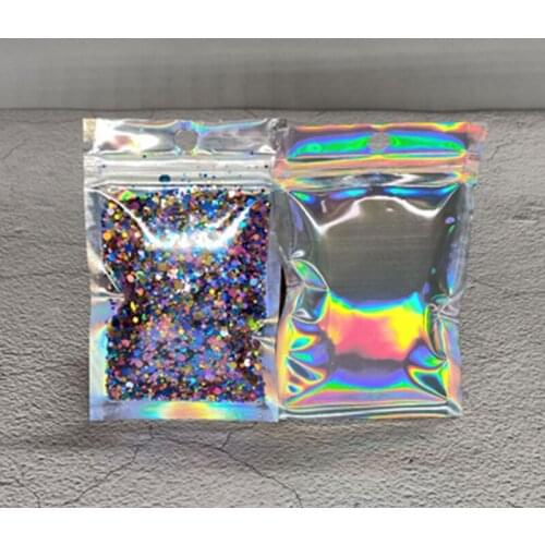 50Pcs Translucent Ziplock Bag Iridescent Packaging Bags Reusable Sealed bag Makeup Pouches
