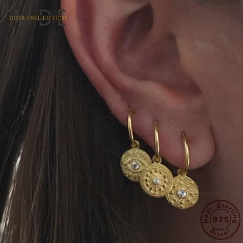 AIDE Vintage Round Coin Pendientes Hoop Earrings Retro Eye Sun Totem Piercing Huggie Earrings For Women 925 Silver Jewelry Gift