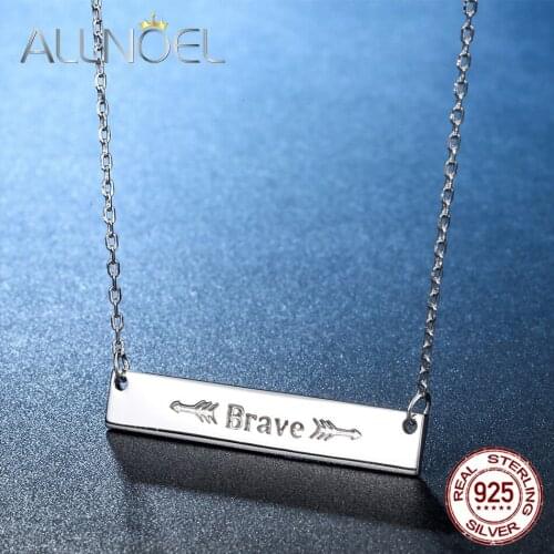ALLNOEL 925 Sterling Silver Simple Design Neckalce For Women White Gold Plated Stamp Necklace Fine Jewelry DIY Customizable New