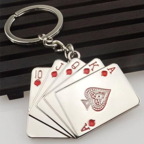FREE SHIPPING BY DHL 100pcs/lot 2019 Metal Royal Straight Flush Poker Card Keychains Poker Keyrings Custom LOGO Gifts