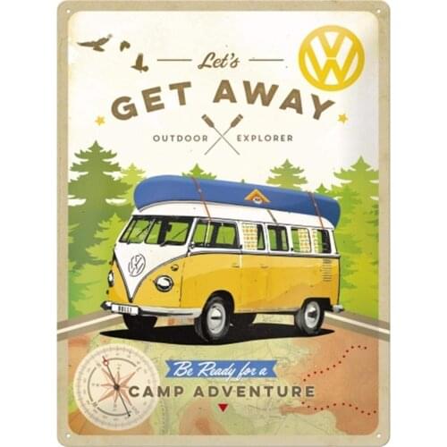 Nostalgic-Art Retro Tin Sign, Volkswagen - VW Bulli - Lets Get Away - Bus Gift idea, Metal Plaque Vintage Design Decor 20x30cm